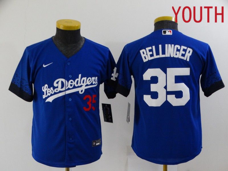 Youth Los Angeles Dodgers 35 Bellinger Blue City Edition Nike 2021 MLB Jersey